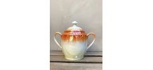 Théière et pot à sucre en porcelaine dégradée orange et nacr