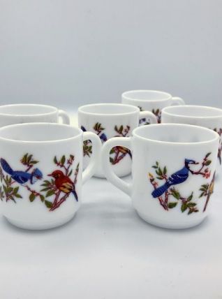 Ensemble vintage de 6 tasses Arcopal décor oiseaux