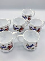 Ensemble vintage de 6 tasses Arcopal décor oiseaux