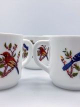 Ensemble vintage de 6 tasses Arcopal décor oiseaux