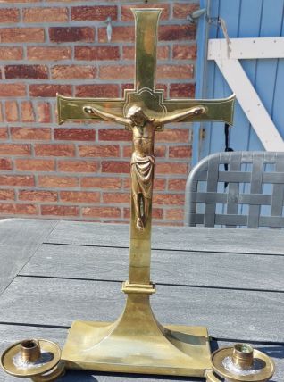 CRUCIFIX EN LAITON, CROIX D'AUTEL,XIXEME? VINTAGE 
