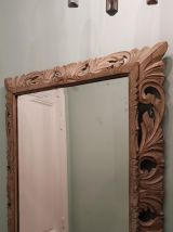 Grand et élégant miroir biseauté en chêne massif de style He