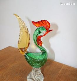 Statuette coq en verre années 80