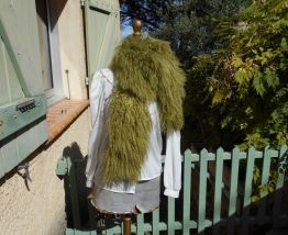 ECHARPE MONGOLIE 180 X 10 CM VERTE NEUF