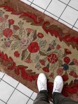 Tapis ancien Américain Hooked fait main, 1C976