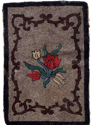 Tapis ancien Américain Hooked fait main, 1C977