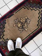 Tapis ancien Américain Hooked fait main, 1C978