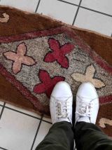 Tapis ancien Américain Hooked fait main, 1C979