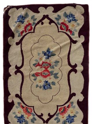 Tapis ancien Américain Hooked fait main, 1C980