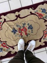 Tapis ancien Américain Hooked fait main, 1C980