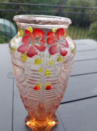 VASE ART DECO ROSE MOULE PEINT A LA MAIN 1930 VINTAGE