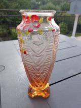 VASE ART DECO ROSE MOULE PEINT A LA MAIN 1930 VINTAGE