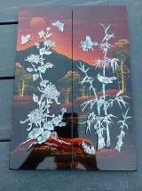 tableaux Asie bois, laque, nacre. Chine Vietnam 1960 VINTAGE