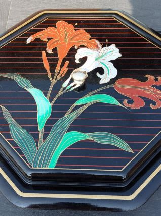 PLATEAU OCTOGONAL JAPONAIS APERITIF TOURNANT VINTAGE