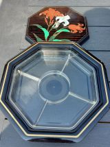 PLATEAU OCTOGONAL JAPONAIS APERITIF TOURNANT VINTAGE