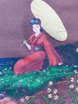 TABLEAU ASIATIQUE SOIE PEINTE ET BRODEE 1900 1930 ?