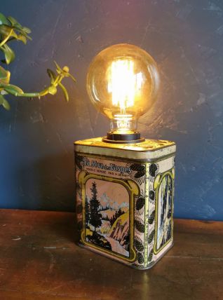 Lampe vintage chevet salon bureau boîte en fer "Les Vosges"