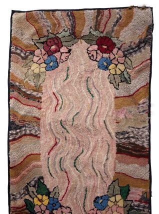 Tapis ancien Américain Hooked fait main, 1C987