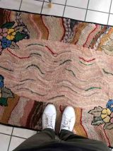 Tapis ancien Américain Hooked fait main, 1C987