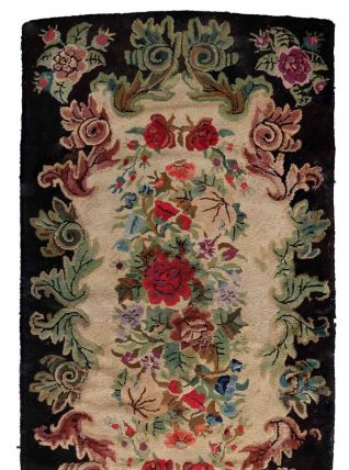 Tapis ancien Américain Hooked fait main, 1C988