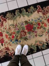 Tapis ancien Américain Hooked fait main, 1C988