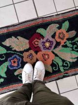 Tapis ancien Américain Hooked fait main, 1C989