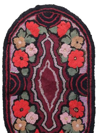 Tapis ancien Américain Hooked fait main, 1C990