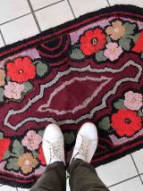 Tapis ancien Américain Hooked fait main, 1C990