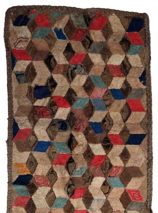 Tapis ancien Américain Hooked fait main, 1C991