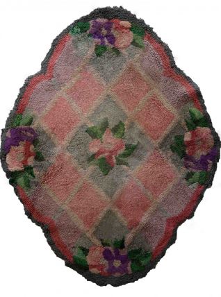 Tapis vintage Américain Hooked fait main, 1C992