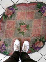 Tapis vintage Américain Hooked fait main, 1C992