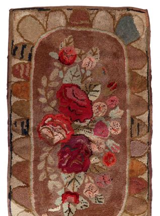 Tapis ancien Américain Hooked fait main, 1C993