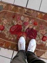 Tapis ancien Américain Hooked fait main, 1C993
