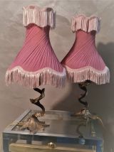2 lampes de  chevets  1900 a 20  bronze et laiton  ; abat jo