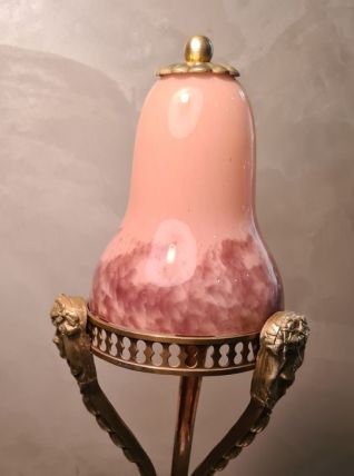 Ancienne LAMPE  ATHENIENNE bronze STYLE EMPIRE tulipe verre 