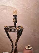 Ancienne LAMPE  ATHENIENNE bronze STYLE EMPIRE tulipe verre 