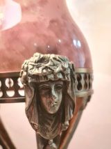 Ancienne LAMPE  ATHENIENNE bronze STYLE EMPIRE tulipe verre 