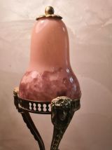 Ancienne LAMPE  ATHENIENNE bronze STYLE EMPIRE tulipe verre 
