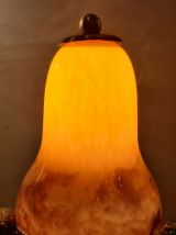 Ancienne LAMPE  ATHENIENNE bronze STYLE EMPIRE tulipe verre 