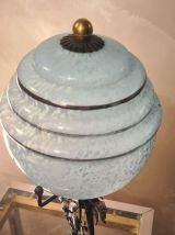  fer forgé  boule bleu en opaline clichy moucheté de blanc35