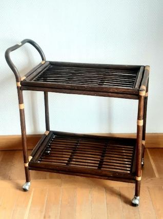 Desserte roulante en rotin 1970 