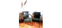 Paire de fauteuils bridge 1940 en skaï