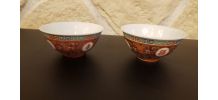 2 bols à riz porcelaine rouge émaillée