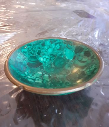 Coupelle asiatique en malachite et laiton doré