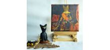 Tableau petit format peinture de chat en costume ancien. 