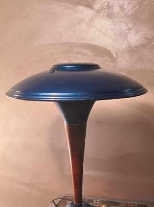 lampe champignon  bleu metal  1940 a 55  tres belle h39x29 p