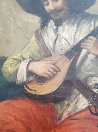 Huile sur toile XIXème"Le troubadour à la mandoline"