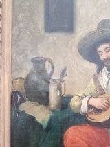 Huile sur toile XIXème"Le troubadour à la mandoline"