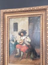 Huile sur toile XIXème"Le troubadour à la mandoline"