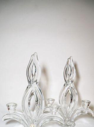 Paire de chandeliers vintages en cristal de Vannes années 60